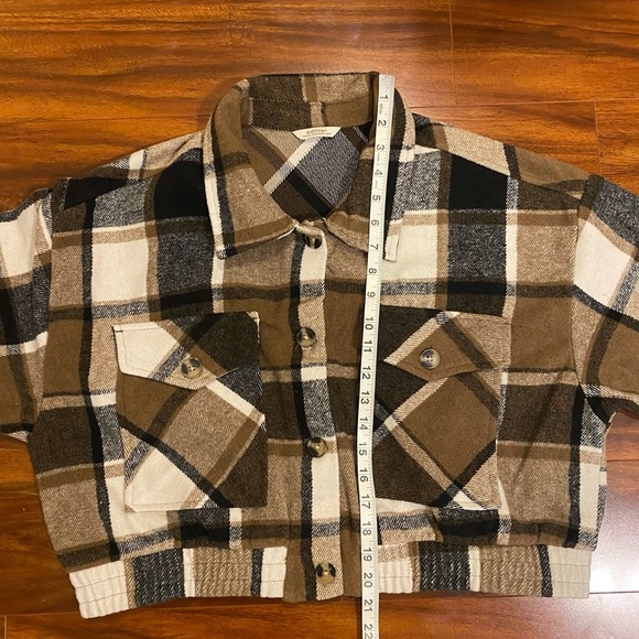 NWOT EditHer Flannel Brown Plaid Button-Up cropped Jacket XL Cotton blend New. - Picture 8 of 11